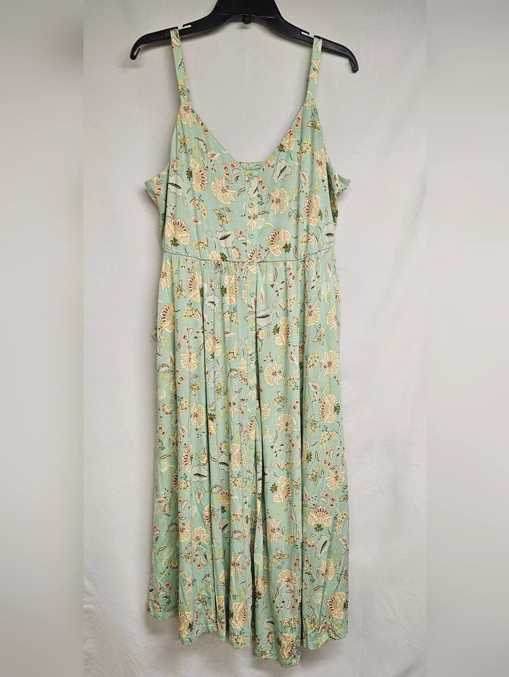 Torrid NWT Midi Super Soft Button-Front Skater Dress Size 2X Green Floral Pocket - Picture 3 of 12